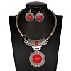 Flat Round Alloy with Synthetic Turquoise Pendant Necklaces & Dangle Earrings Sets FS-WG19C15-01-1