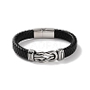 Men's Braided Black PU Leather Cord Bracelets LS-BJEW-K243-19AS-1