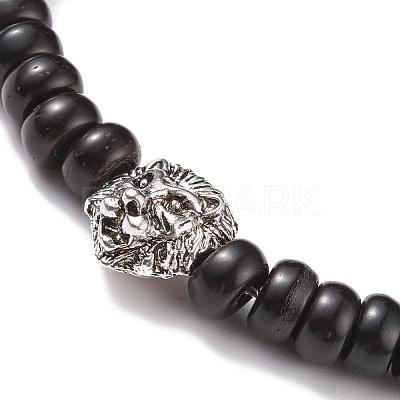 Coconut Shell Beaded Stretch Bracelet with Alloy Lion for Women BJEW-JB08208-1
