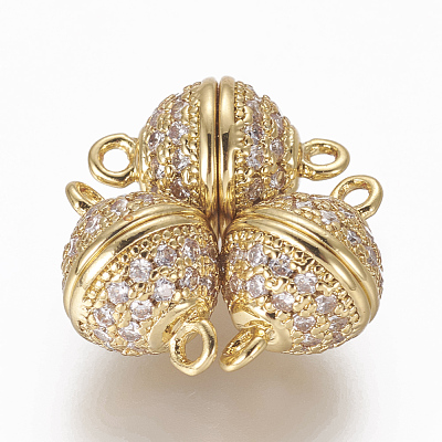 Brass Micro Pave Cubic Zirconia Magnetic Clasps with Loops ZIRC-L082-B-01-G-1