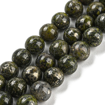 Natural Green Epidote with Pyrite Beads Strands G-G013-B02-01-1