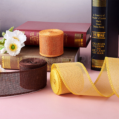 3 Rolls 3 Colors Polyester Imitation Linen Wrapping Ribbon OCOR-YS0001-02B-1