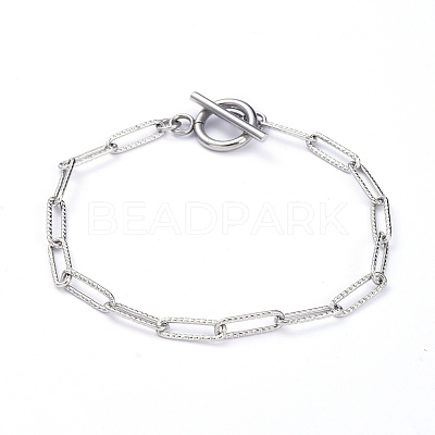 Tarnish Resistant 304 Stainless Steel Textured Paperclip Chain Bracelets BJEW-JB05112-1