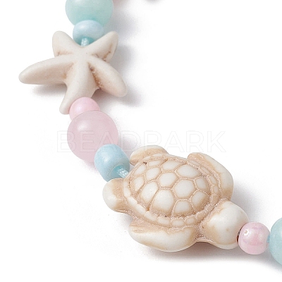 Starfish & Turtle Dyed Natural Malaysia Jade & Synthetic Turquoise Braided Bead Bracelet BJEW-JB09950-1