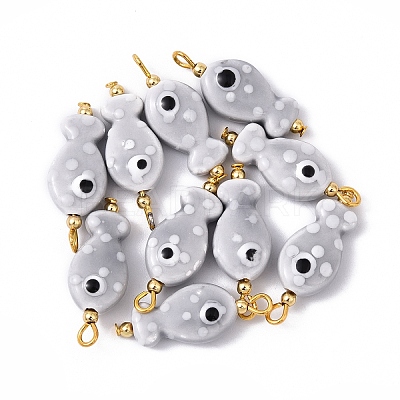10Pcs Hand Painted Polka Dot Fish Porcelain Pendants PALLOY-YW00115-08-1