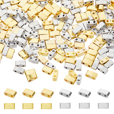 300Pcs 2 Styles 2-Hole Metallic Colours Glass Seed Beads SEED-HS0001-06A-1