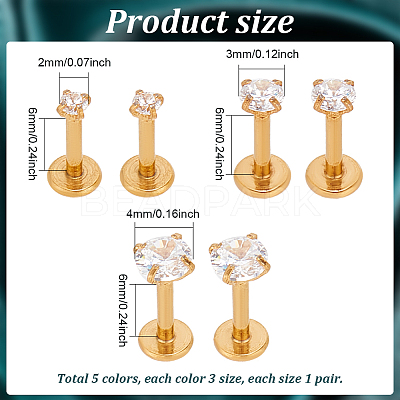 30Pcs 15 Style Cubic Zirconia Lip Rings EJEW-AN0003-65-1