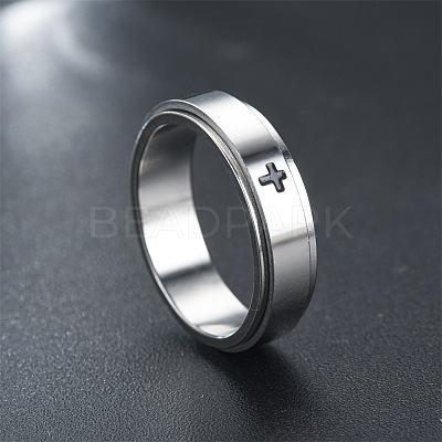 Cross Pattern 304 Stainless Steel Rotatable Finger Rings FS-WGAA8E6-03-1