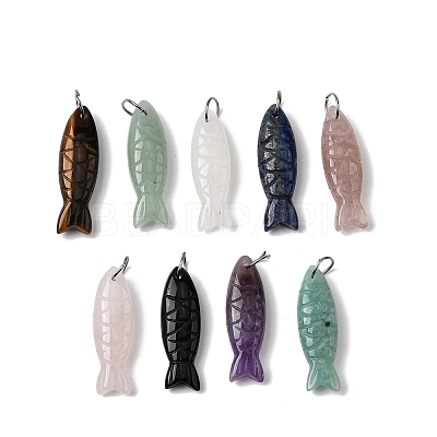 Natural Mixed Stone Carved Pendants G-G314-01P-1