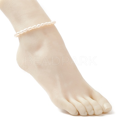 Natural Pearl Rice Beaded Anklets AJEW-AN00534-1