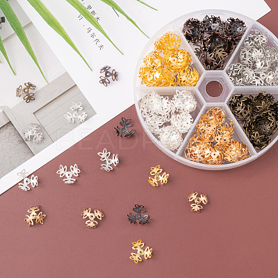 210Pcs 6 Colors 3-Petal Iron Bead Caps IFIN-CJ0001-66-1