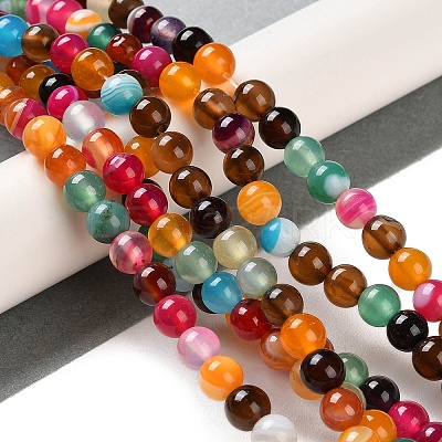 Natural Striped Agate/Banded Agate Beads Strands G-Z060-A01-A07-1