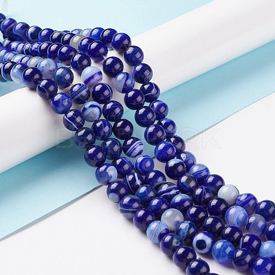 Natural Striped Agate/Banded Agate Beads Strands G-G582-10mm-64-1
