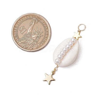 3Pcs 3 Styles Natural Cowrie Shell Copper Wire Wrapped Glass Pearl Pendants PALLOY-JF03503-1