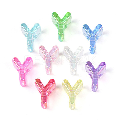 UV Plating Transparent Acrylic European Beads OACR-M027-02Y-1
