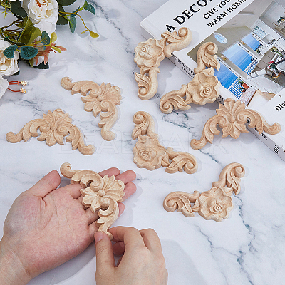 8Pcs 2 Styles Carved Wooden Corner Decoration WOOD-FH0002-28-1