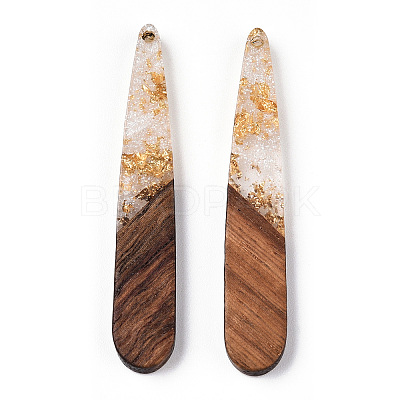 Transparent Resin & Walnut Wood Pendants RESI-N039-69A-1