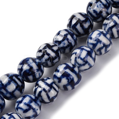 Handmade Blue and White Porcelain Beads Strands PORC-I027-03B-1