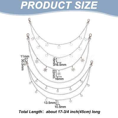 4Pcs 4 Styles Brass & 304 Stainless Steel Double Layer Chains for Jeans Pants with Alloy Star Charms AJEW-GO00009-1