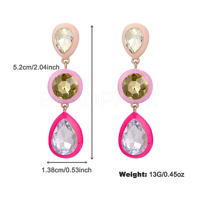 Zinc Alloy Enamel & Colorful Glass Rhinestone Stud Dangle Earrings FS-WGE1C08-03-1