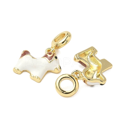 Brass White Enamel Puppy European Dangle Charms KK-K293-45G-1