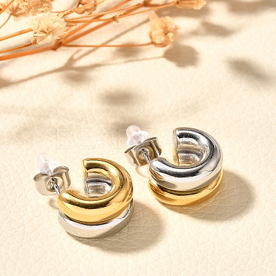 304 Stainless Steel Two Tone Stud Earrings EJEW-F355-05GP-05-1
