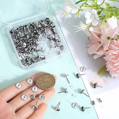 100Pcs Flat Round Stainless Steel Stud Earring Settings STAS-SP0001-61A-P-1