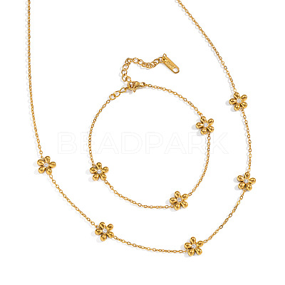 304 Stainless Steel Flower Link Chain Necklaces and Bracelets DF0903-3-1
