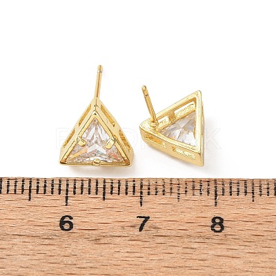 Brass Micro Pave Clear Cubic Zirconia Stud Earrings EJEW-C174-02F-G-1