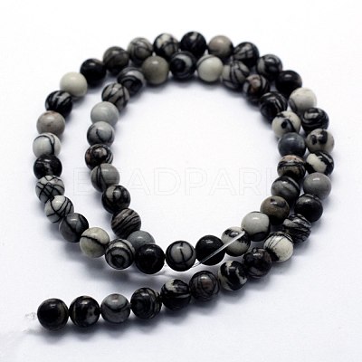 Natural Black Silk Stone/Netstone Beads Strands G-I199-11-8mm-1