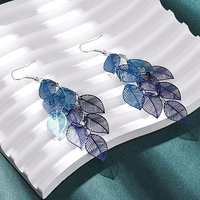 430 Stainless Steel Leaf Dangle Earrings EJEW-A137-08P-04-1