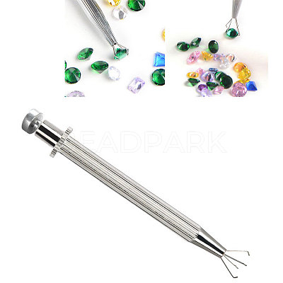 Stainless Steel 4 Prongs Rhinestones Claw Tweezers TOOL-L010-006-1