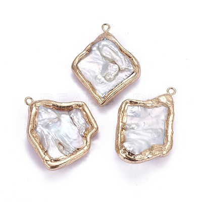Electroplate Natural Baroque Pearl Keshi Pearl Pendants PEAR-F010-01G-1