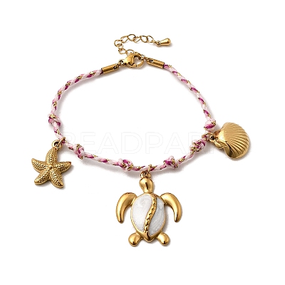 Ocean Theme 304 Stainless Steel Charm Bracelets for Women BJEW-Z142-02G-1