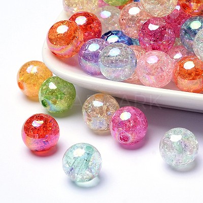 Bubblegum AB Color Transparent Crackle Acrylic Round Beads CACR-R011-10mm-M-1