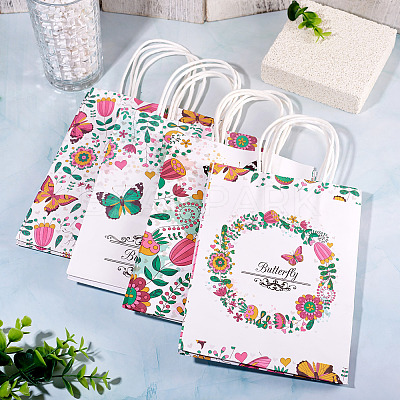 8Pcs 4 Styles Rectangle with Butterfly Pattern Paper Gift Bags CARB-TA0001-09-1