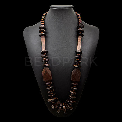 Boho Wood & Coconut Geometric Disc Graduated Beaded Necklaces for Women WGCD52C-01-1