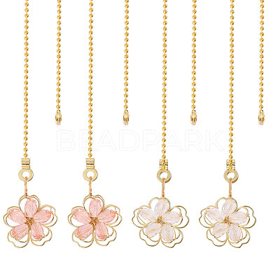 Flower Alloy Glass Charms Ceiling Fan Pull Chain Extenders HJEW-GL00012-1