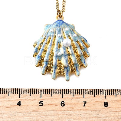 Summer Beach 304 Stainless Steel Light Sky Blue Enamel Pendant Necklaces for Women NJEW-U043-01B-G-1