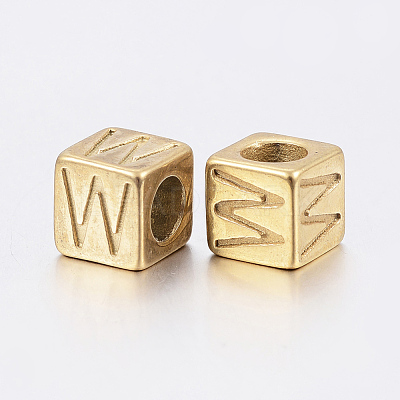 304 Stainless Steel Large Hole Letter European Beads STAS-H428-01G-W-1