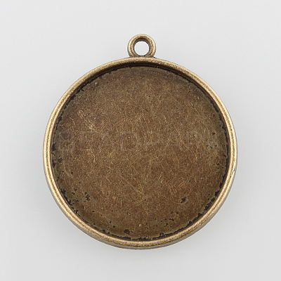 Flat Round Alloy Pendant Cabochon Settings X-PALLOY-N0088-36AB-NF-1