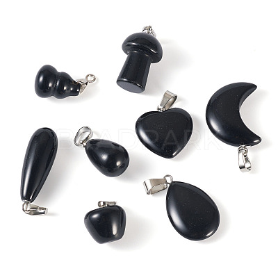 8Pcs 8 Styles Natural Obsidian Pendants G-TA0002-29-1
