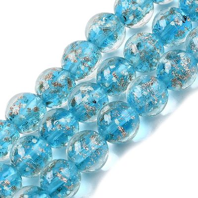 Luminous Handmade Gold Sand Lampwork Beads Strands LAMP-P051-L07-10mm-01-1