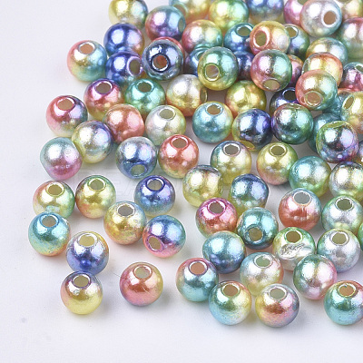 Rainbow ABS Plastic Imitation Pearl Beads OACR-Q174-12mm-07-1