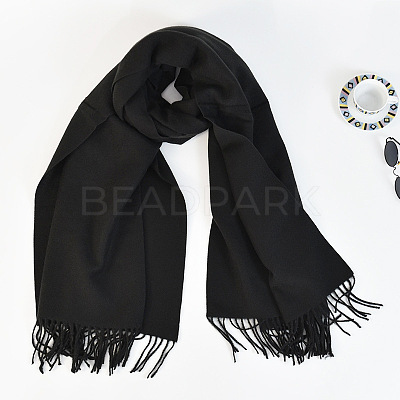 Women's Long Plaid Polyester Imitation Cashmere Tassels Scarf COHT-PW0001-34-06-1
