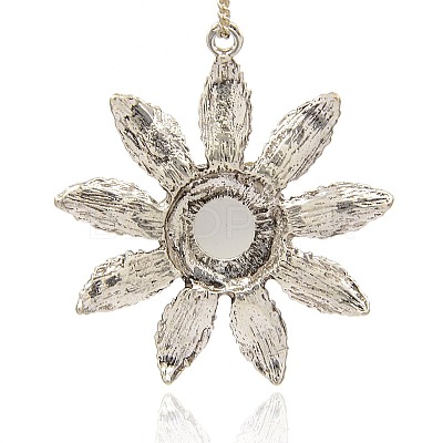 Antique Silver Plated Alloy Cat Eye Flower Big Pendants PALLOY-J225-01AS-1