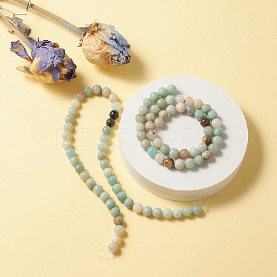 Natural Flower Amazonite Beads Strands G-YW0001-25-1