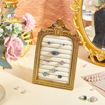 Gold Resin Photo Frame Ring Organizer Display Stands with Velvet Mat ODIS-WH0038-272-1-1