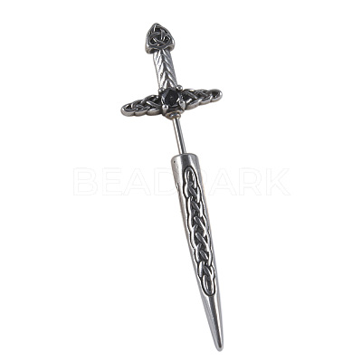 304 Stainless Steel Jet Rhinestone Sword Shaped Cartilage Earrings FS-WG69314-01-1