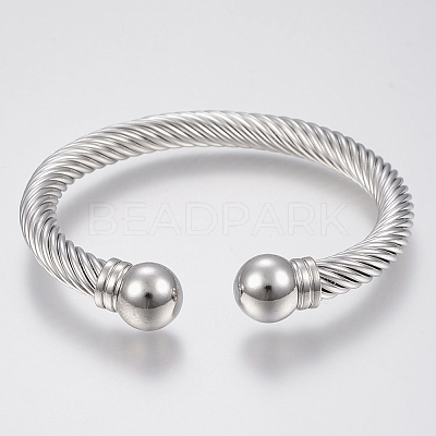 Tarnish Resistant 304 Stainless Steel Cuff Bangles Torque Bangles BJEW-H570-28P-1